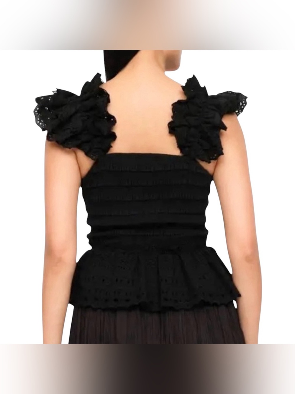 Sea New York Marley Lace Cotton Eyelet Flutter Sleeve Zip Front Peplum Top - Picture 2 of 7